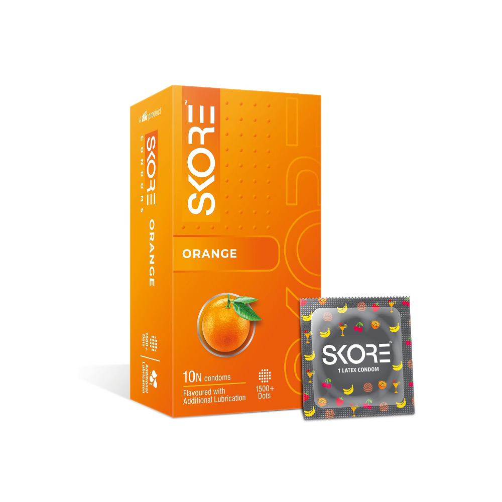 Skore Orange Flavoured With Additional Lubrication Condoms (10 Pcs)