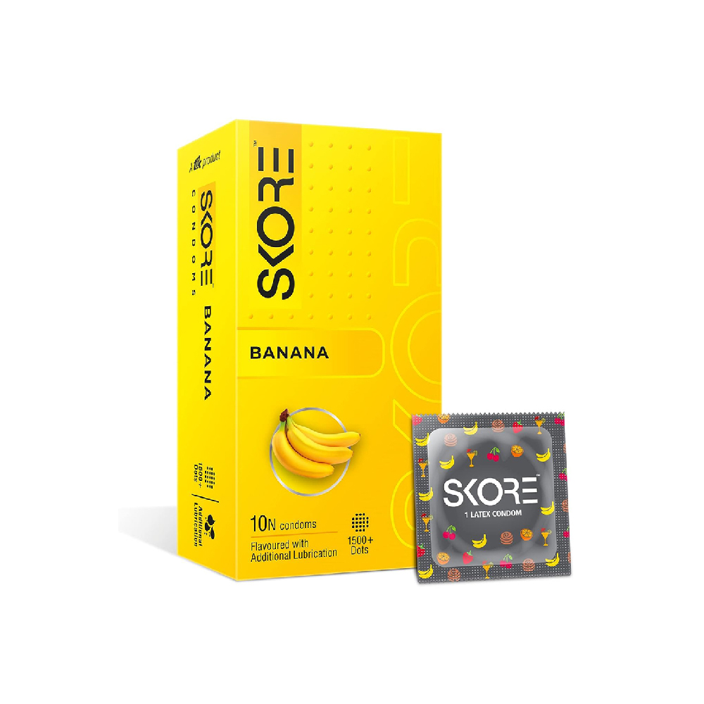 Skore Banana Flavoured With Additional Lubrication Condoms (10 Pcs)